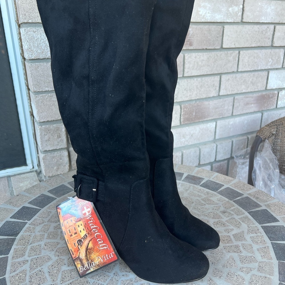 4. New without Box Bella Vita Troy II Tall Suede Dress Boots 7W Plus Calf - Picture 4 of 10
